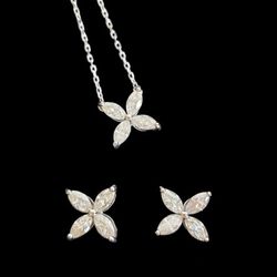 Brand New Moissanite Butterfly Earrings And Necklace Set 925 Sterling Silver with Certificate.