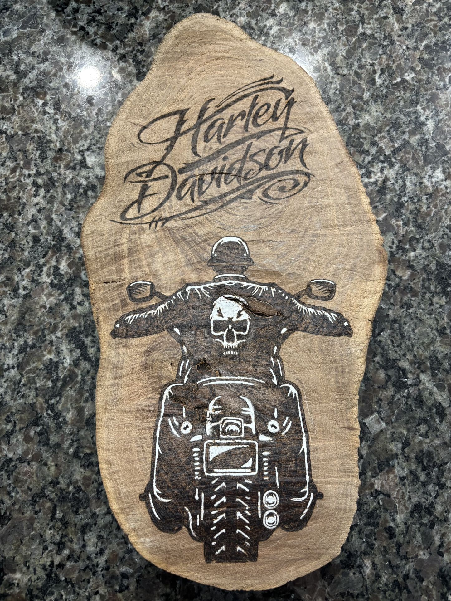 Wood Burned Harley Davison