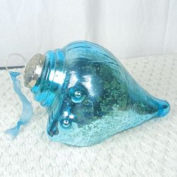 9" Blue Mercury Glass Conch Whelk Shell Nautical Beach Decor Christmas Ornament