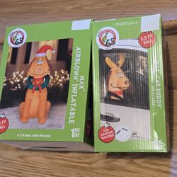 Dr. Seuss Max Inflatable With Wreath & Car Buddy Airblown Combo Set 