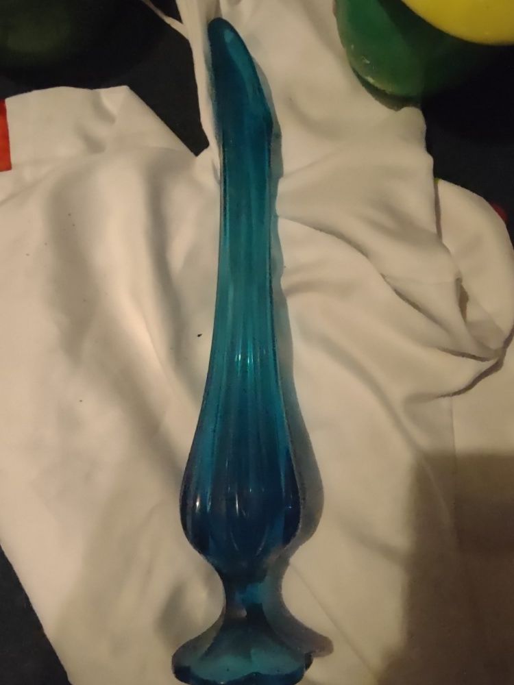 Vintage Blue Viking Swung Glass Vase