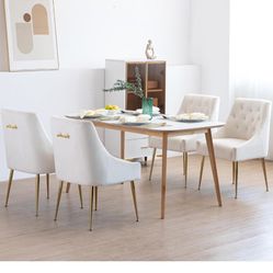 Dining Chair Set of 4, Upholstered Velvet with Back Pull Rod. Beige