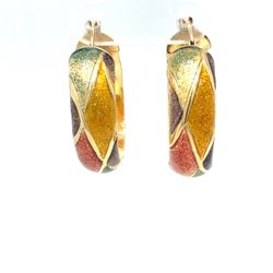 14Kt Yellow Gold Multi Color Enamel Hoop Earrings 4.85g 21979333