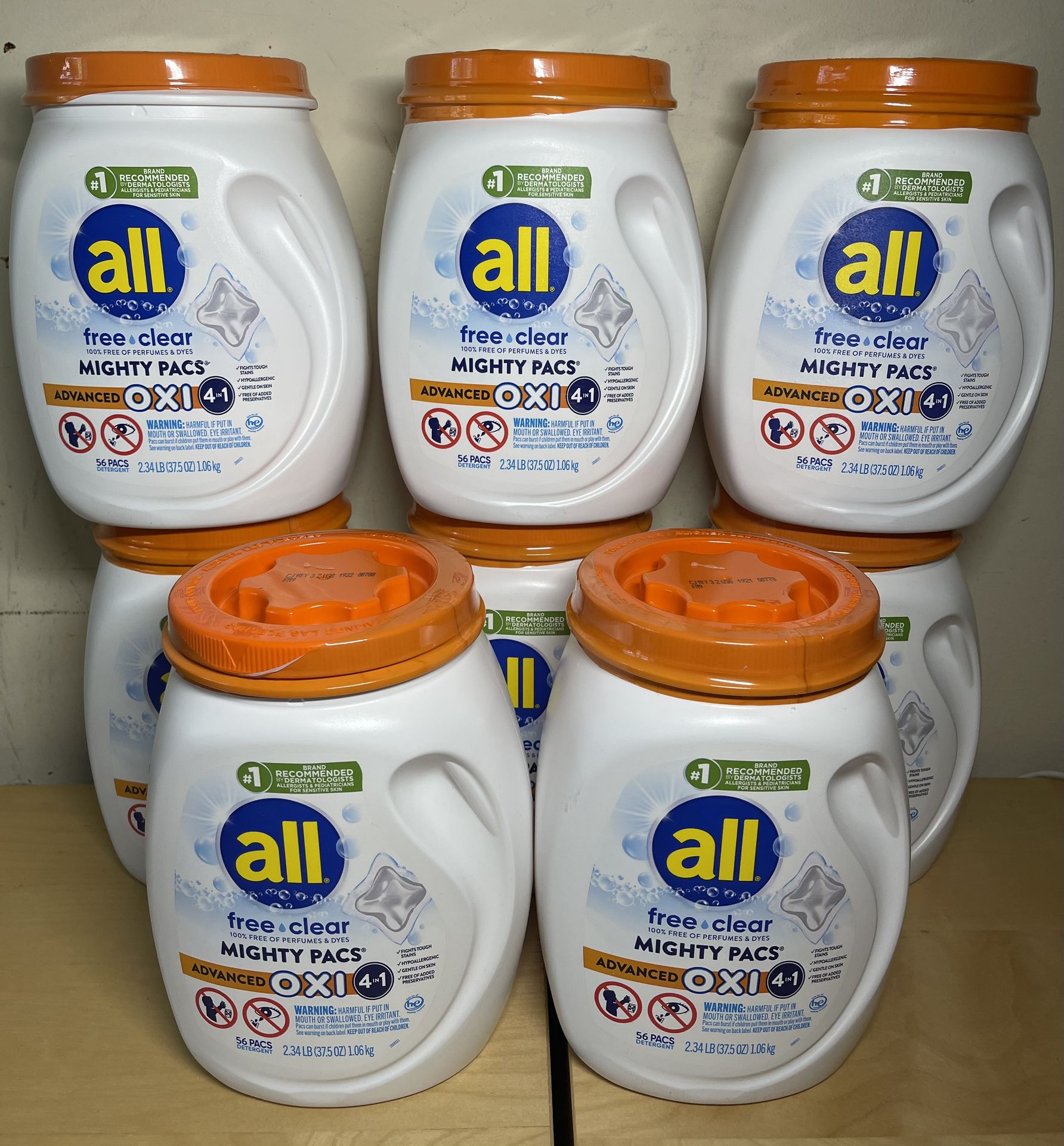 NEW All Laundry Detergent Pacs, Mighty Pacs with OXI Stain Removers and Whiteners, 56 Count