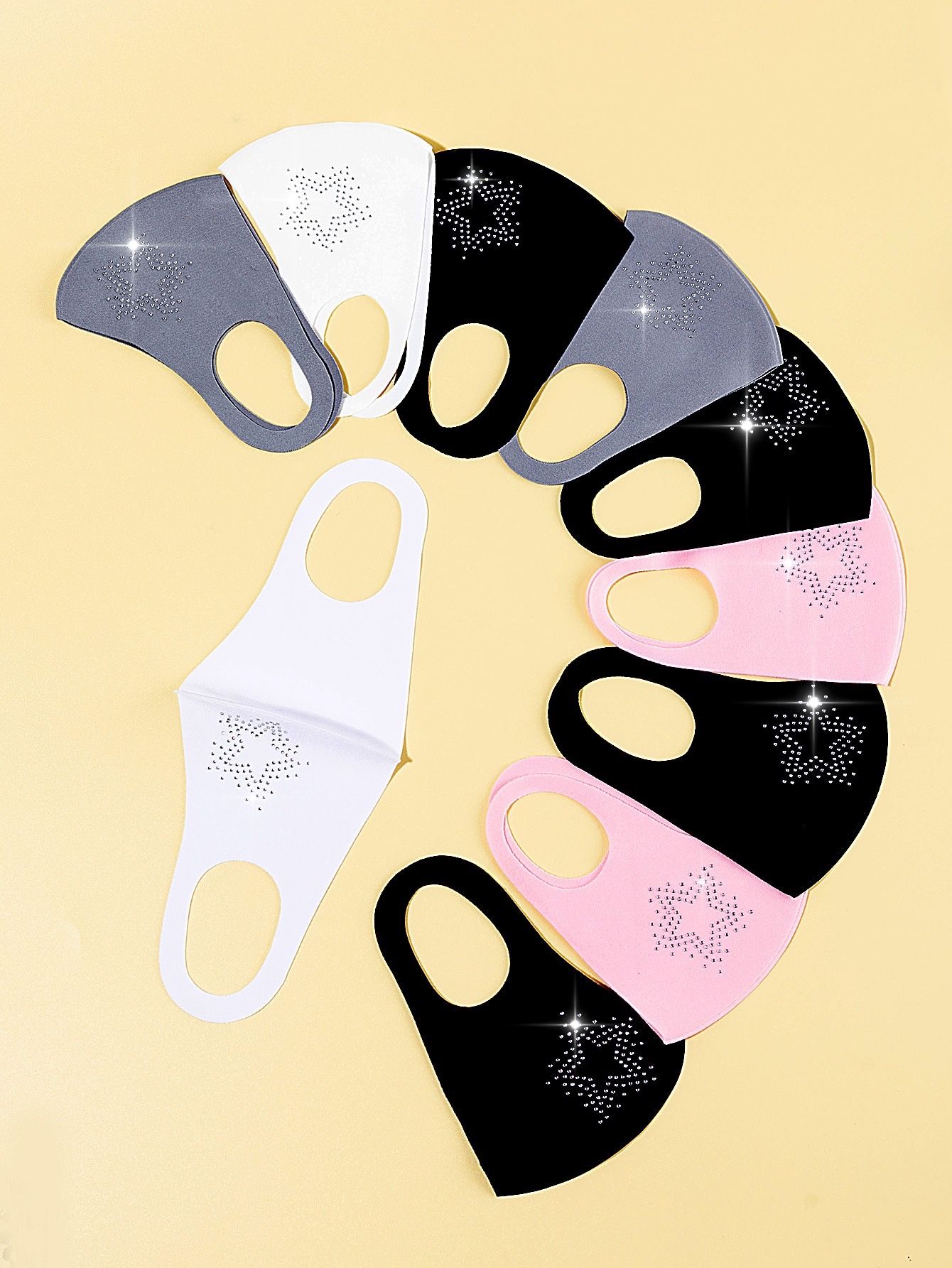 10 PCs Rhinestone Star Decor Face Mask, Multicolor, 100% Polyester
