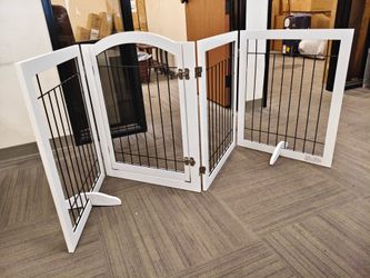 96-inch Extra Wide 30-inches Tall Dog Gate with Door Walk Through, Freestanding Wire Pet Gate for The House, Doorway, Stairs, Pet Puppy Safety Fence, 