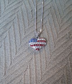 American Flag Heart Crystal Pendant Necklace