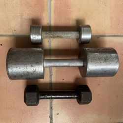 Dumbbells. 2-5lbs and 1-25lbs for a total of 35lbs