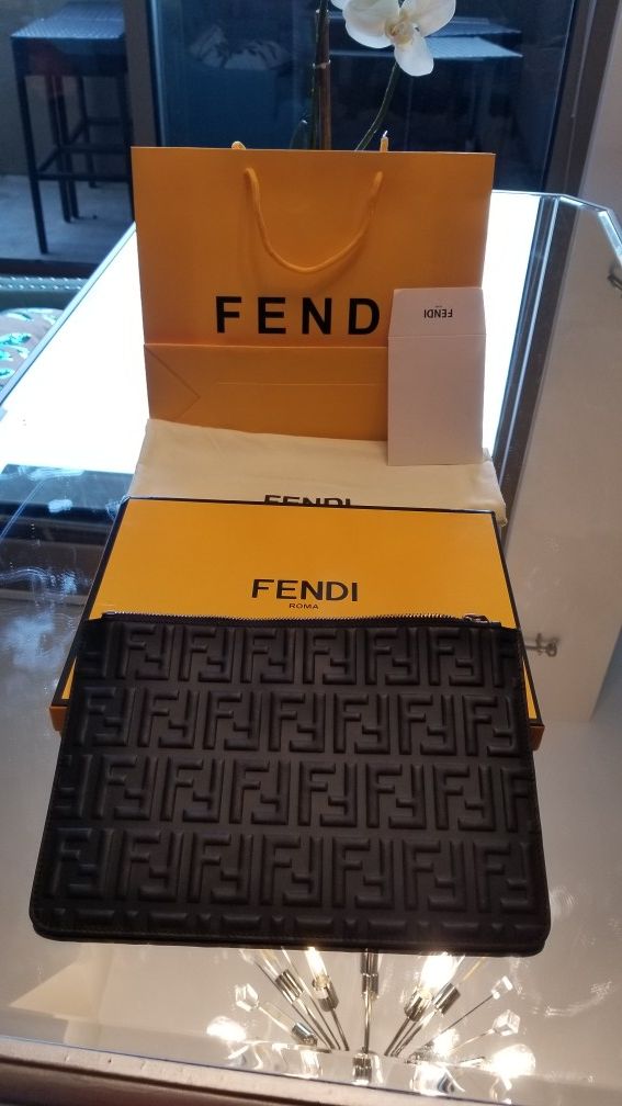 Fendi Embossed Leather Clutch