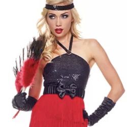 1920's Flapper New Years Costume, Music Legs Adult 4 Piece, Size ML