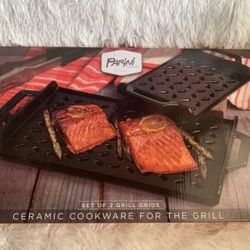 New Glazed Ceramic Parini Cookware Set Of 2 Grill Grids