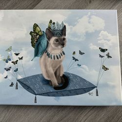 NEW 14" x 11" canvas Siamese Kitten with Butterfly Wings by Fab Funky Loopy Lolly Wall Art - Retails for $185
