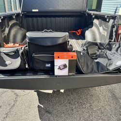Motorcycle Bag, Charger, And Floor Jack 