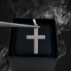 Beautiful Diamond Cross Pendant In 14k White Gold