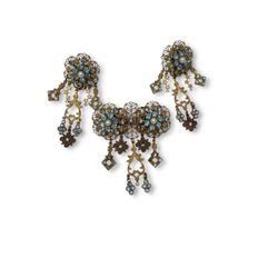 Vintage Early Miriam Haskell Brass Filigree Brooch Pierced Earrings Set  (hebx114)28