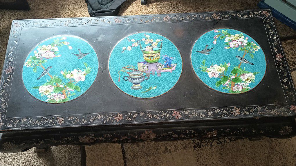 Vintage Chinese Black Lacquer and Cloisonné Coffee Table