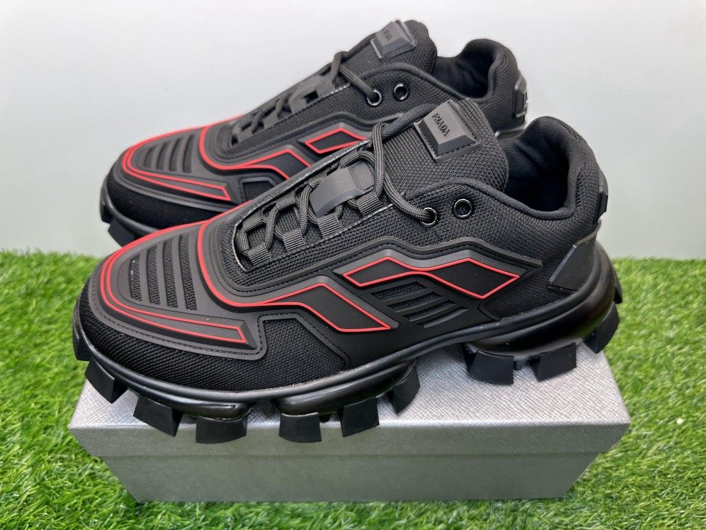 PRADA CLOUDBUST THUNDER KNIT BLACK RED NEW SNEAKERS SHOES SIZE 10