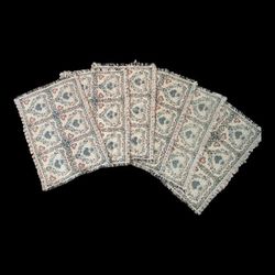 Vintage 80s 90s Cottagecore Set Of 6 Floral Hearts Tapestry Fringed Rectangular Placemats 