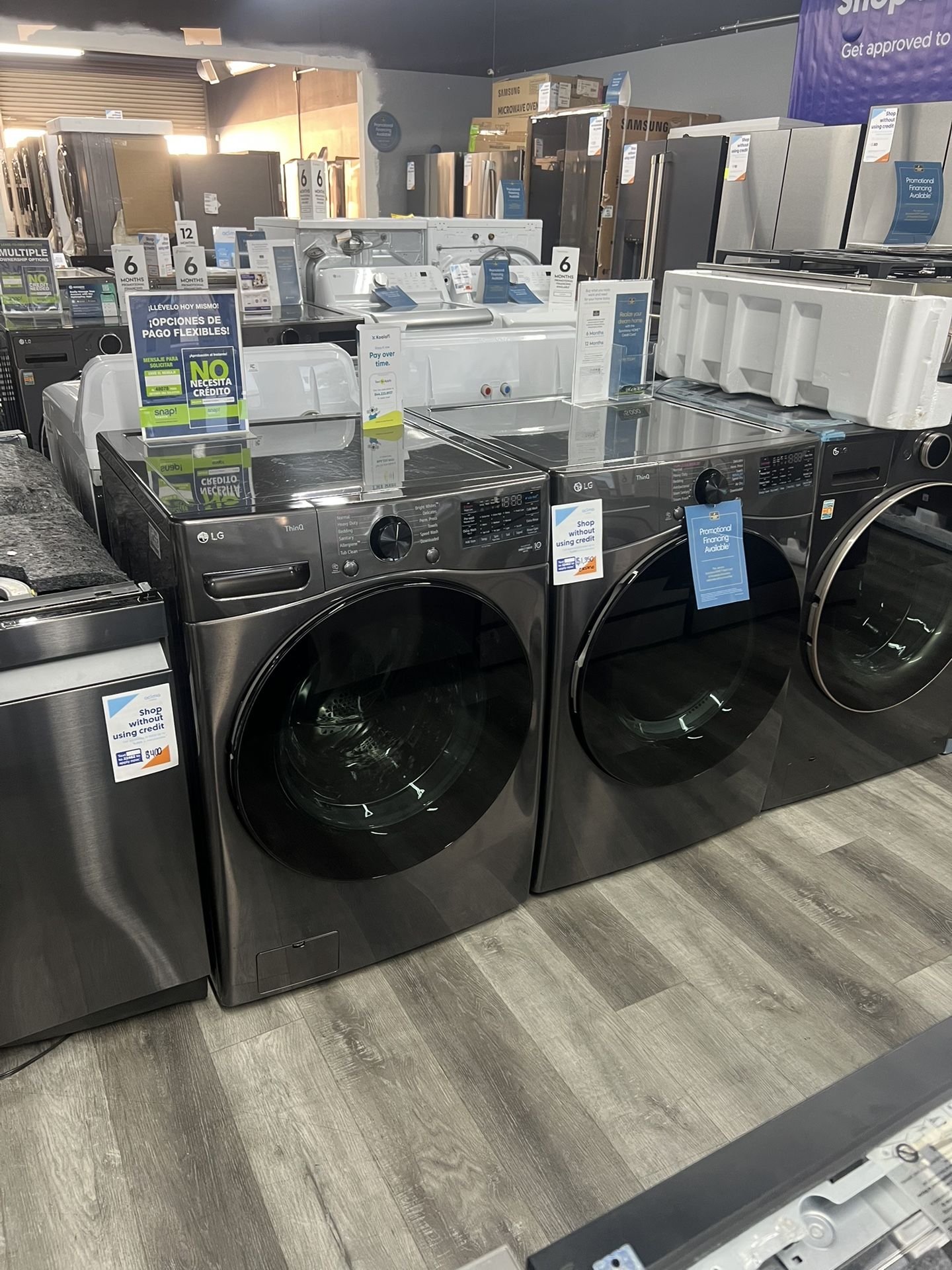 LG - 4.5 Cu. Ft Stackable Smart Front Load Washer with Steam & 7.4 Cu Ft Smart Electric Dryer Set In Black Steel 💕