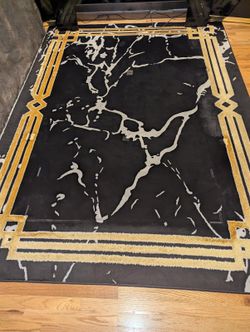 Antep Black and Gold 6x9 Marble Rug, Modern Area Carpet, Salon Carpet, Home Decor Rug