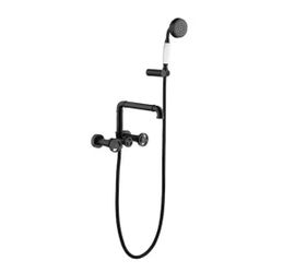 2-Handle Clawfoot Tub Faucet Wall Mount w/ Hand Shower Matte Black 360° Swivel