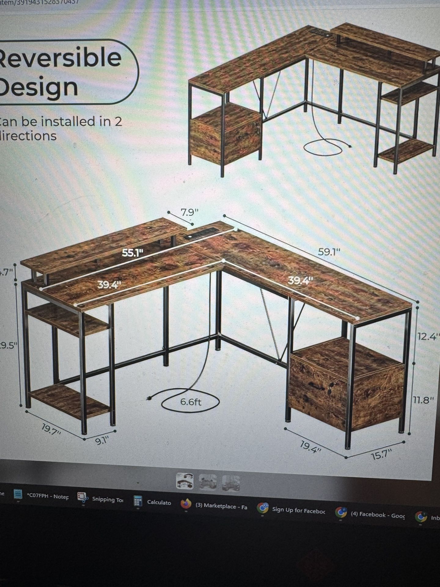 L Shape Computer Desk With Power Outlets And Led Lights