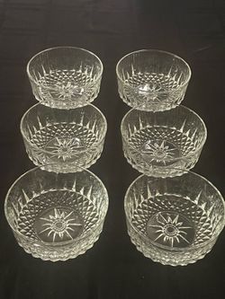 Set of six vintage Arcoroc Diamant pattern glass dessert bowls.