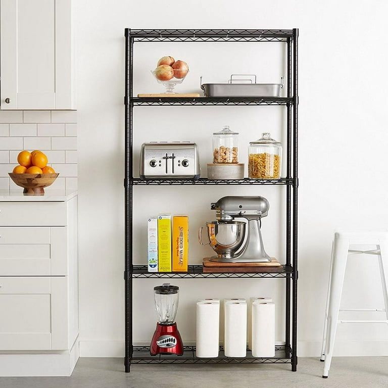  5-Tier Wire Shelving, 35''L x 14''W x 71''H Kitchen Garage Storage Rack Shelf for Pantry Closet Black, Capacity for 450 lbs