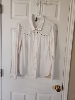 H&M Cream Button-Up Blouse with Studs