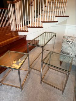 3-Piece Glass and Metal Table Set