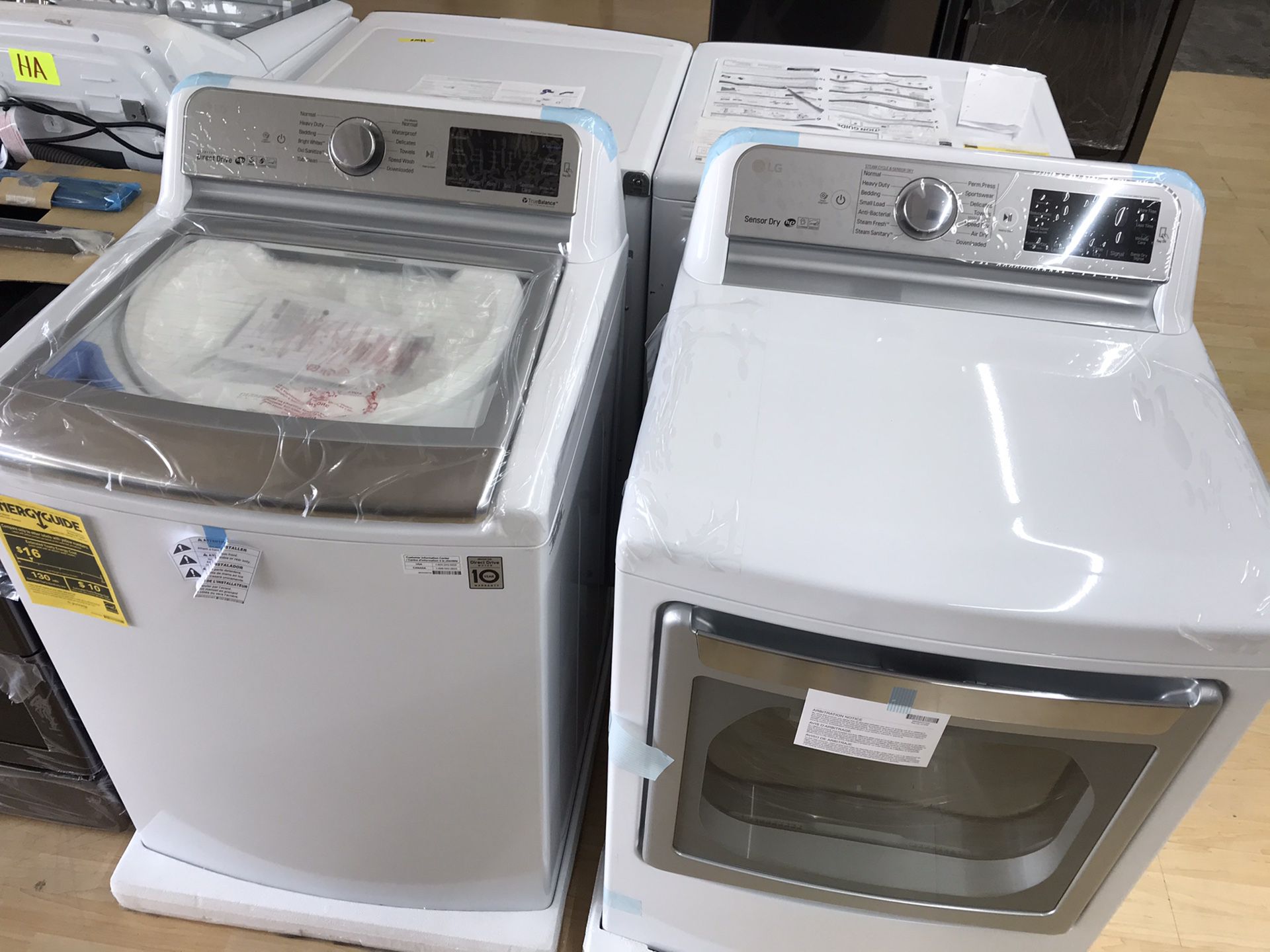 Brand new top load washer and dryer set