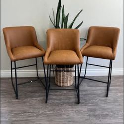LUE BONA 26 Inch Counter Height Bar Stools Set of 3, Faux Leather Upholstered Barstools, Bar Stools