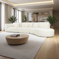 Chino- 140" Polyester Curved Sectional Sofa - 3-Piece Set with Chaise Lounge (High-Density Foam, Fully Assembled) - Beige