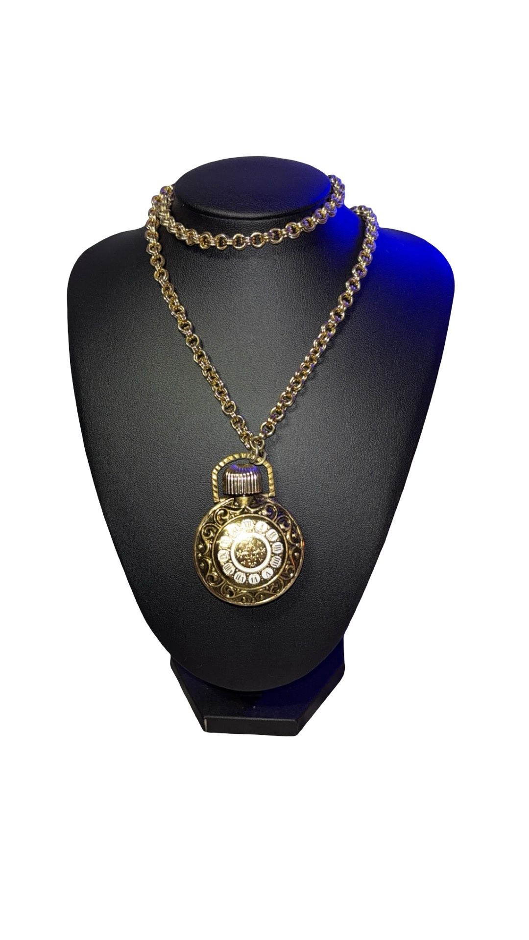 Vintage Avon Moonwind Perfume Bottle Necklace 17" Resting