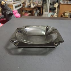 Art Deco Smoked Heavy Glass Geometric Decorative Ashtray Made By RHS Etched On Bottom, A Beautiful Piece 8"Square 1 5/8"H Weighs 2LBS 4OZ 