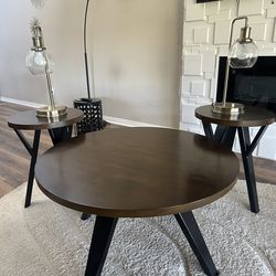 Wood Table Set With Lamps