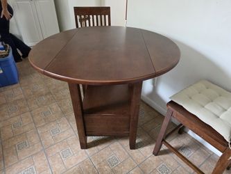 Wooden Table With Drop Down Leaves And 2 Chairs