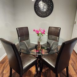 Dining Set, Round Glas Top Table, and 4 Chairs