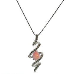 Woman’s Ladies 925 Sterling Silver Synthetic Opal And Natural Diamond 18” Inch Necklace GP3111563