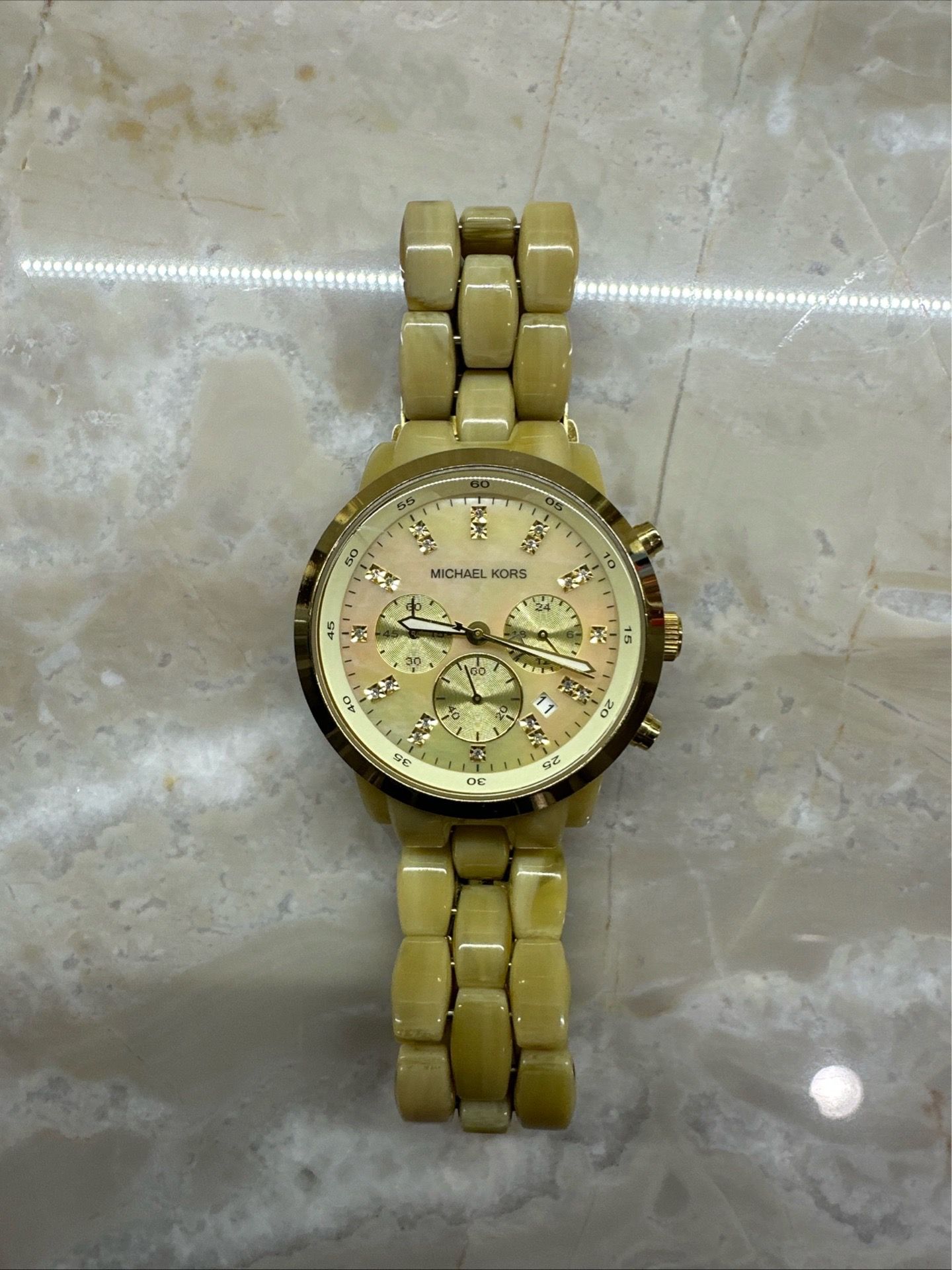 Michael Kors Ladies MK5217 Chronograph Gold Tone MOP Watch Acrylic