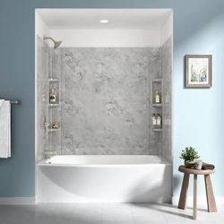 Ovation 32 in. x 60 in. x 59 in. 5-Piece Glue-Up Alcove Bath Wall Set in Silver Celestial