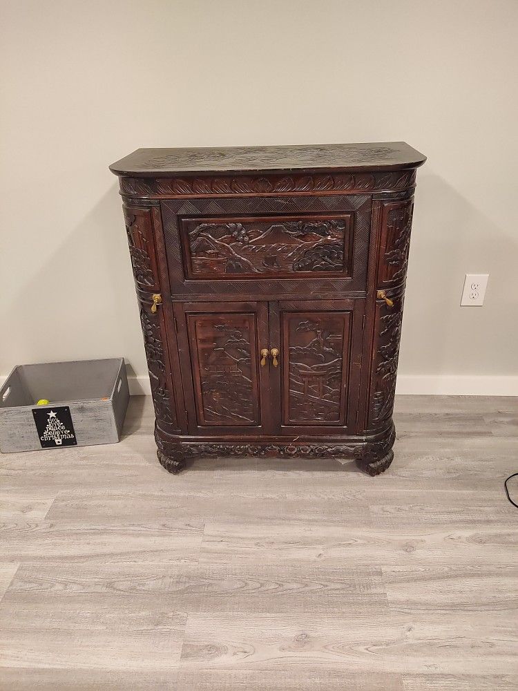 Japanese Hand carved Liquor Cabinet 