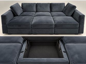 Modern Oversized Deep-Seat Sofa – Dark Blue