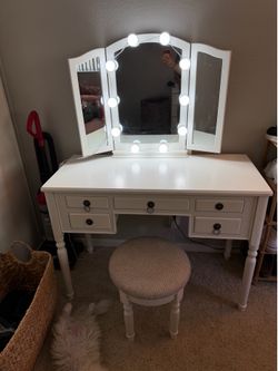 White Vanity + Stool
