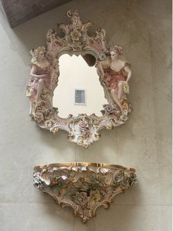 Antique Capodimonte Mirror and Shelf