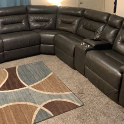 Leather Sectional Couch with 3 Recliners