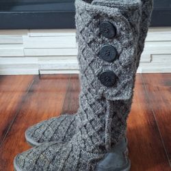 Ugg Australia Lattice Cardy Charcoal Grey Knit Boots Size 5