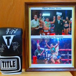 Signed boxing glove-Former WBC Super Feather Weight Title Holder Miguel Mickey Roman, Former WBC Super Flyweight Title Holder Diana "La Bonita" Fernan