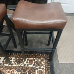2 Leather Seat Stools 
