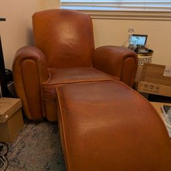 2ft Deep Oversized Leather Lounge Chair With Ottoman